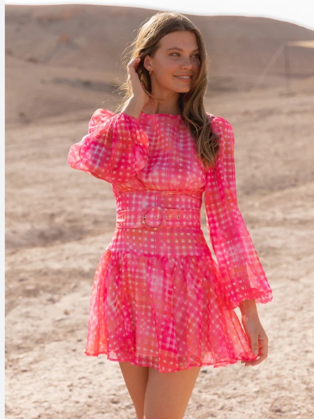 All About May Sylva Pink Print Long Sleeve Mini Dress Size 2 ( no belt!)
